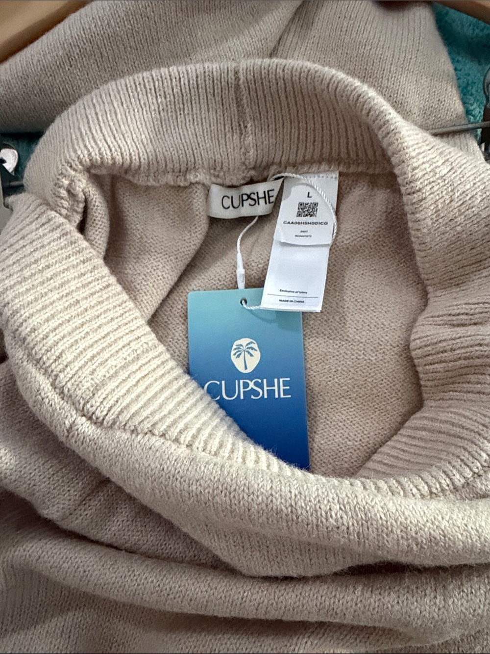 Cupshe Cream Knit Wrap-Front Wide-Leg Lounge sweater and pant set - Picture 5 of 5